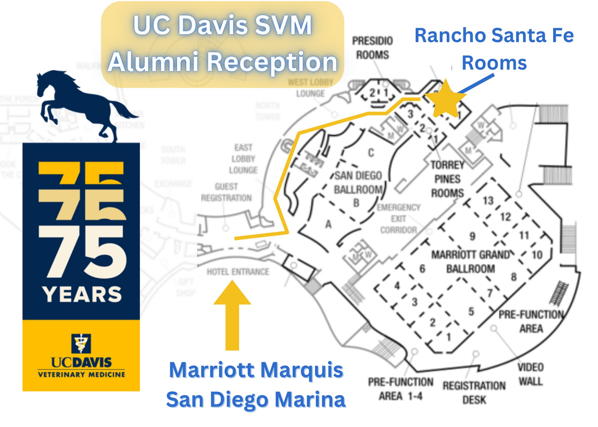 Map of Marriot San Diego Marquis with UC Davis event info