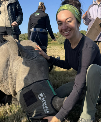 Gabrielle van der Gaag with wildlife on a game reserve.
