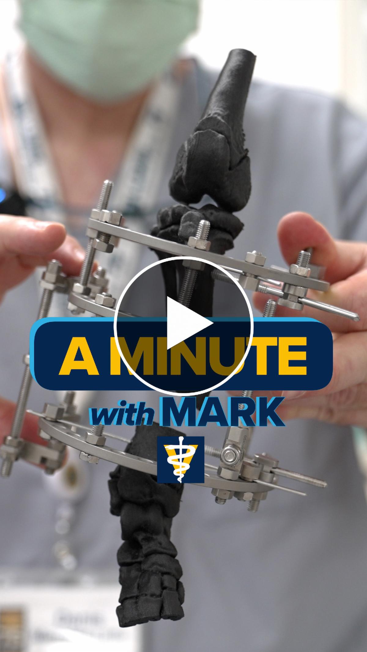 Cover of a Minute with Mark video short showing Dean Stetter holding an artificial bone.