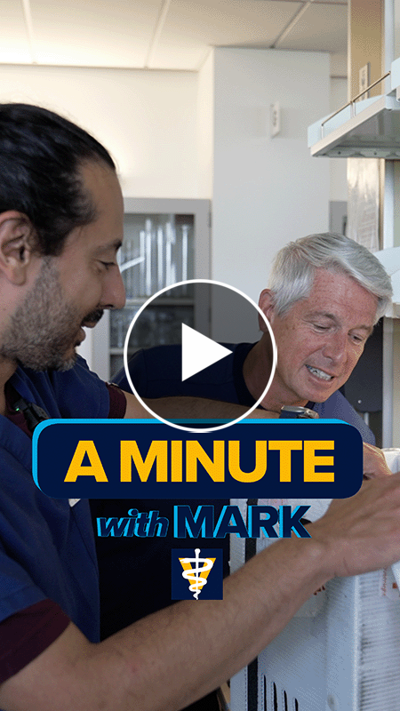 Cover of a Minute with Mark video short showing Dean Stetter with Dr. Pouya Dini