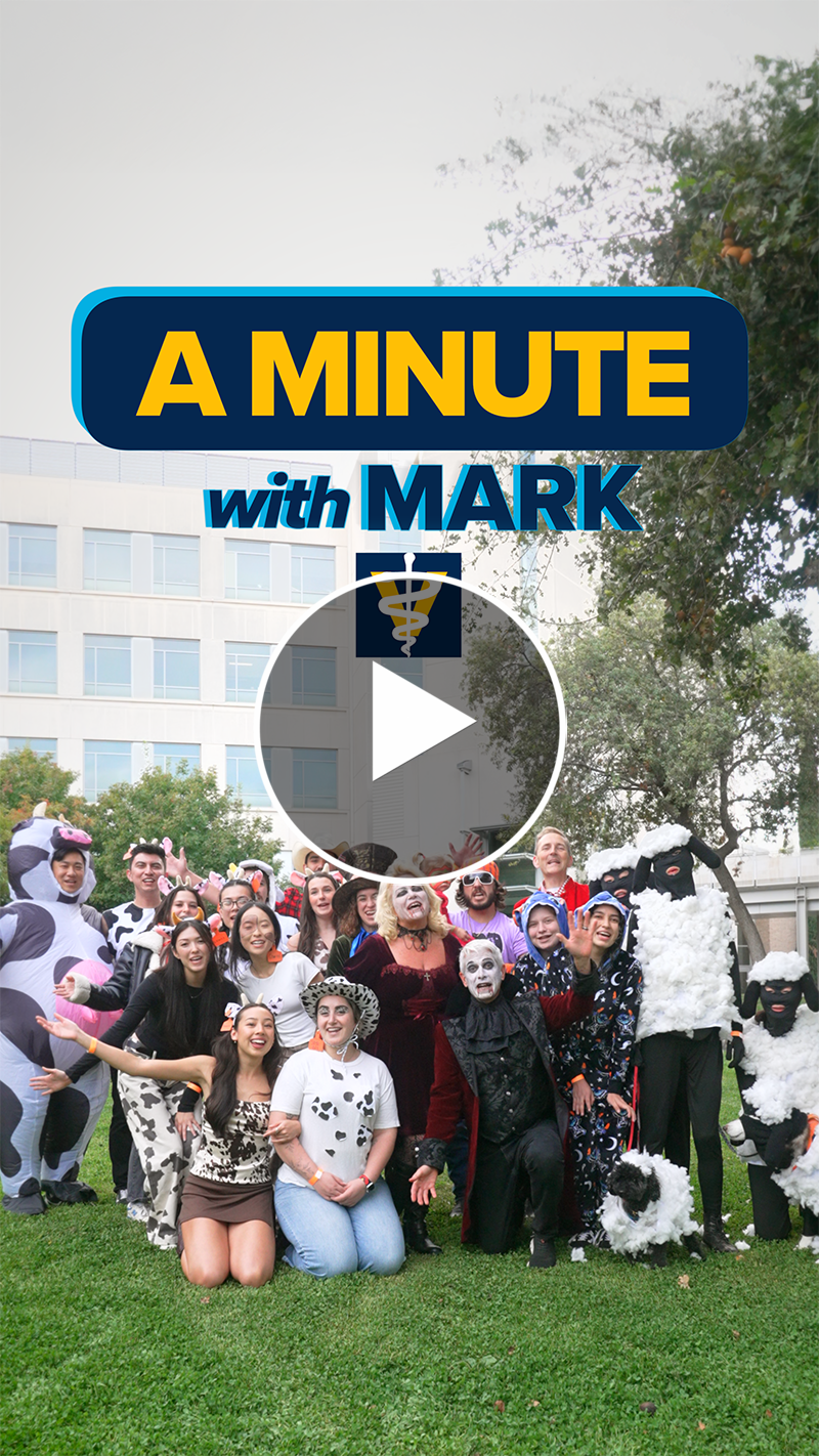 A group of people dressed in costumes with the Minute with Mark logo over the top.