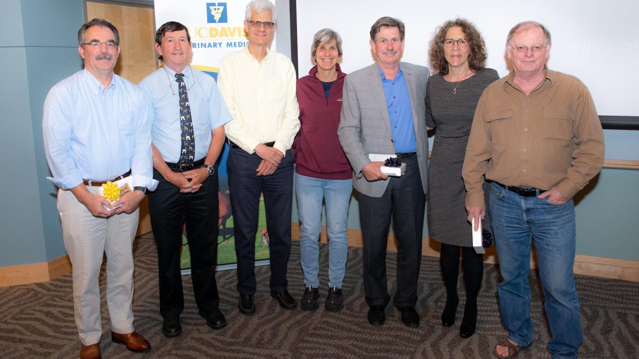 2018 Retirees (l to rt): David Wilson, Peter Pascoe, Chuck Mohr, Cary Craig, Jim MacLachlan, Fern Tablin, Peter Moore 