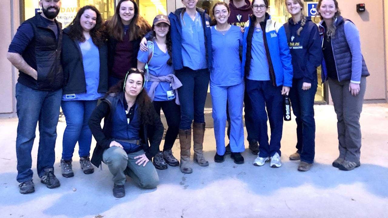 Members of the VERT team (Hayley Dieckmann on far right) prepared early in the morning to deploy to the Butte County Fairgrounds during the Camp Fire. VERT team