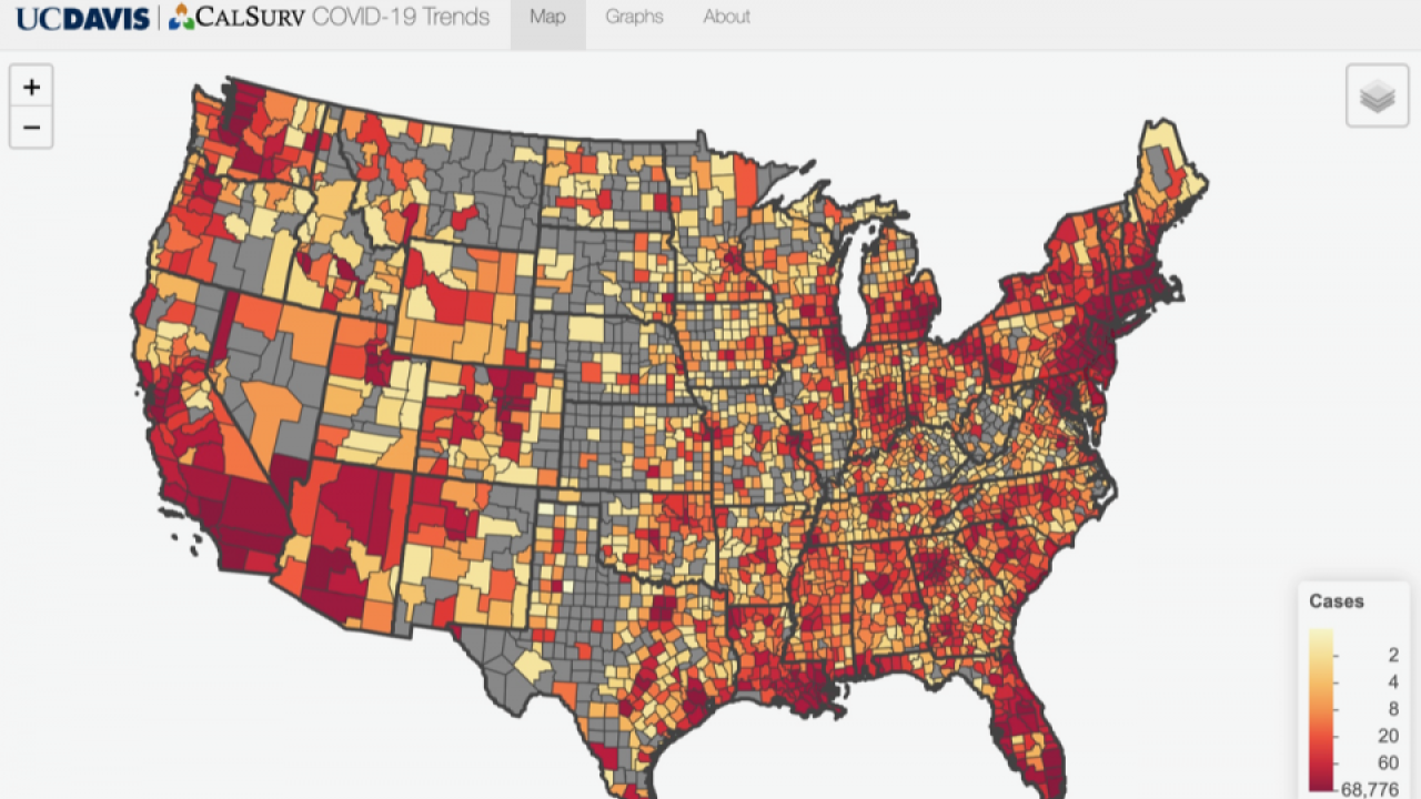 map showing COVID-19 outbreak across US