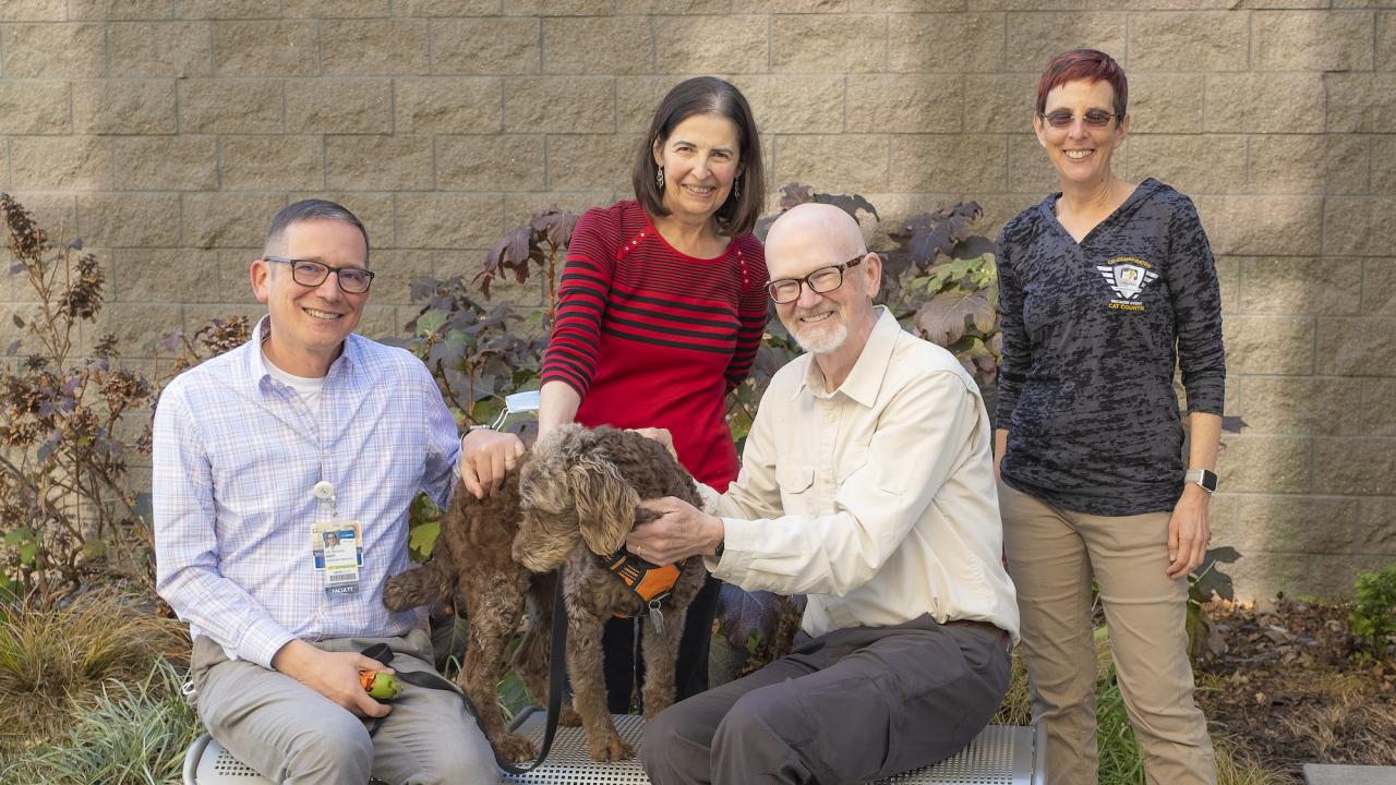 CCAH Director Michael Kent, Christine Lynch, William C. Tanner, and Koret Shelter Medicine Program Director Kate Hurley