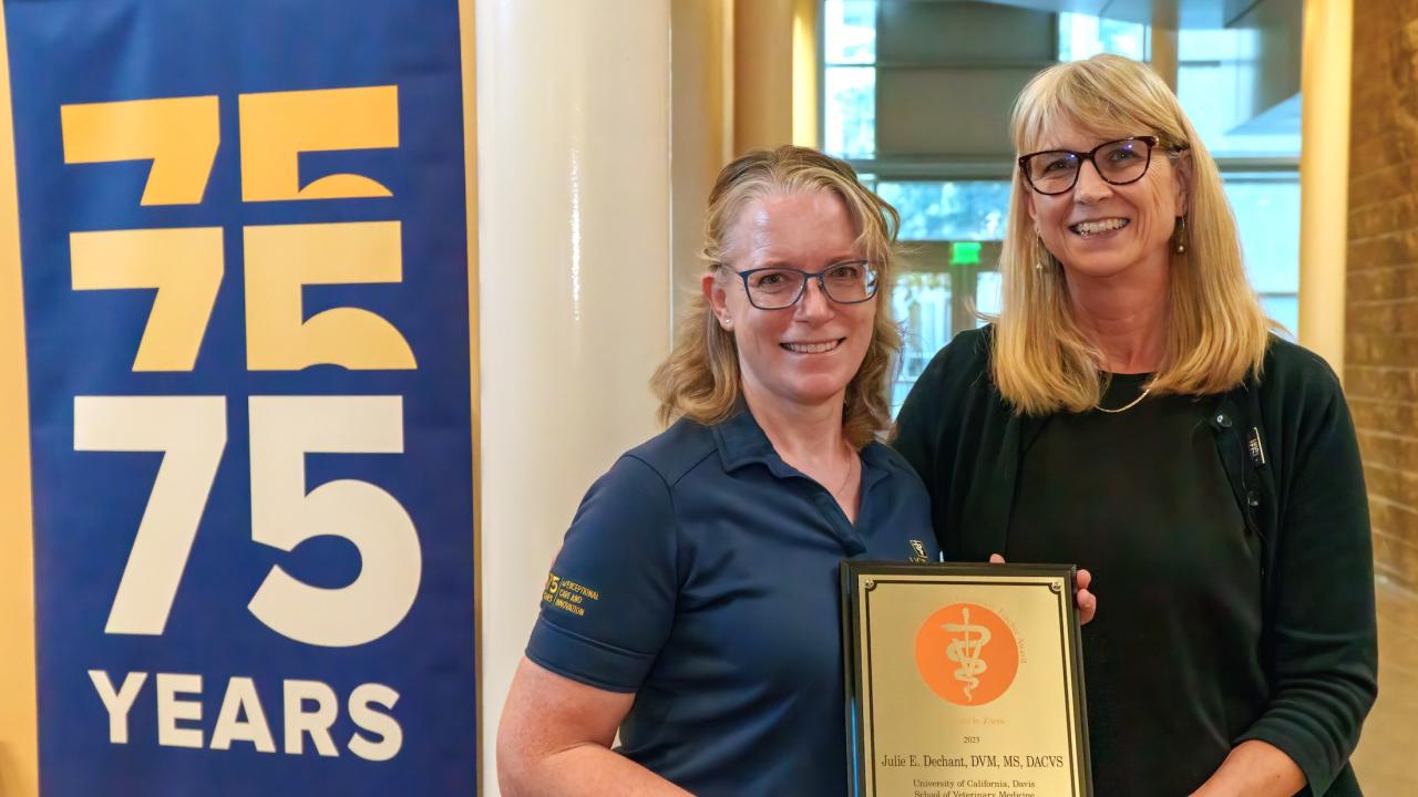 Dr. Julie Dechant (left) receives her award from Dr. Joie Watson.