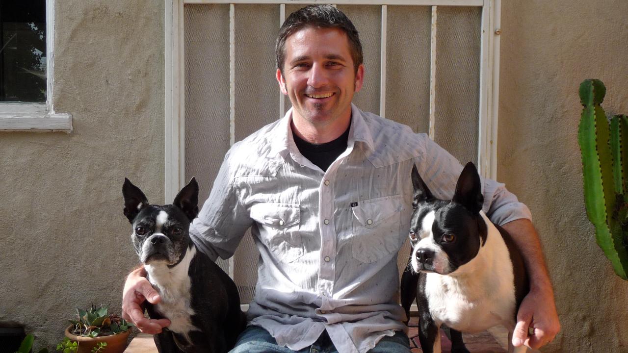 Chuck Nettnins with dogs Ladelle (left) and Floyd (right)