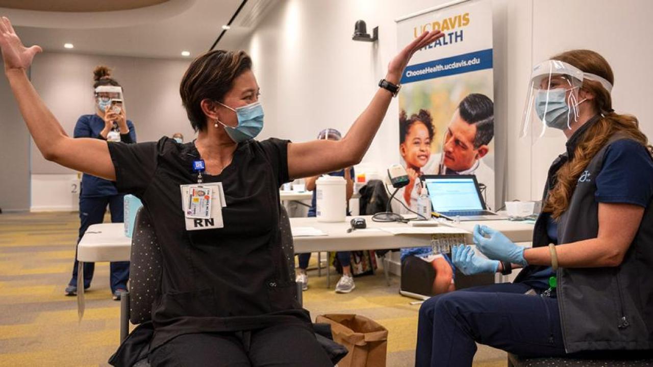 nurse getting vaccine