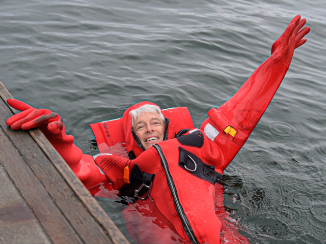 Dean Mark Stetter in the Salish Sea as a water gumby
