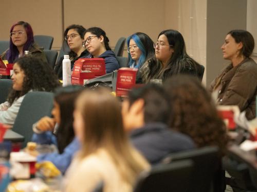 Students at the VOICE lunch talk with Dr. Gina Davis