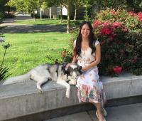 Sky with owner Renee Gee at the UC Davis veterinary hospital.
