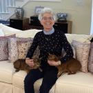Lin Zucconi with her two cats, Itsybelle and Pinky.