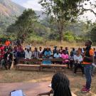 A community engagement meeting about Marburg virus in Kakoya village, Sierra Leone.