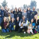 Class of 2021 veterinary student Ferdie Liard-Ramirez with fellow veterinary students and their dogs. 