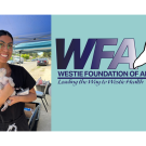 WFA logo with photo of female veterinary student holding a small dog