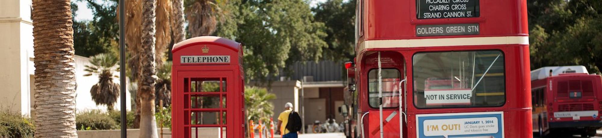 Red telephone booth and red double-decker bus
